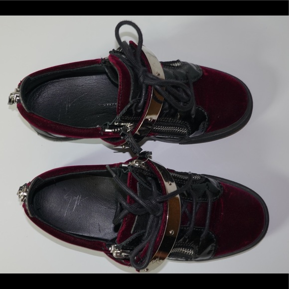 Giuseppe Zanotti Burgundy and Black Velvet Sneakers 37.5 - Picture 5 of 9